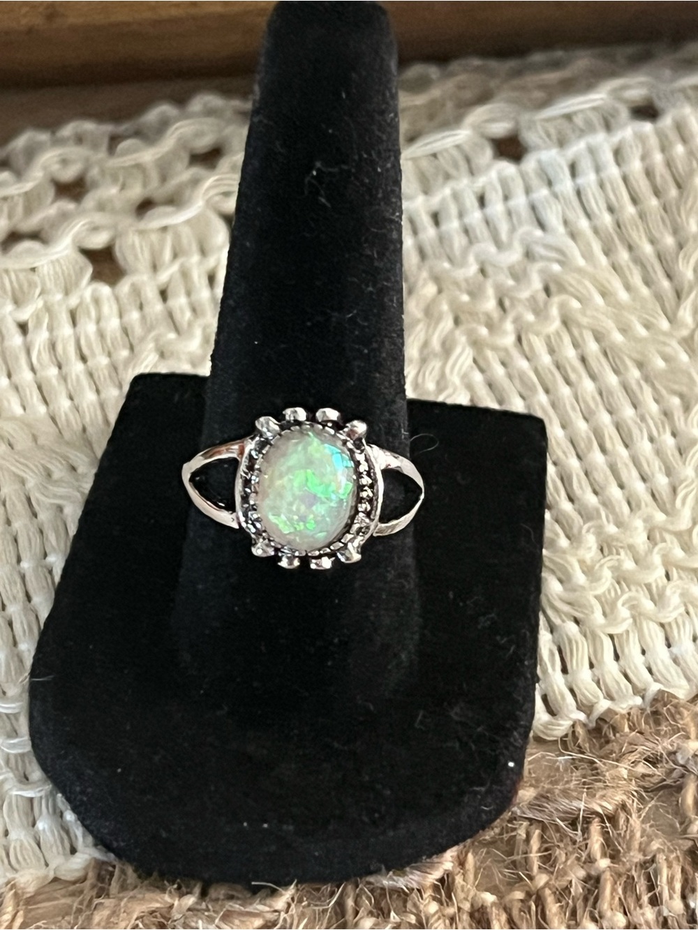 Opal Halo Style Ring in White and Silver size 7